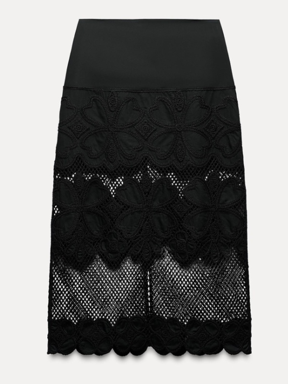 Zara Black Lace-Panel Pencil Skirt